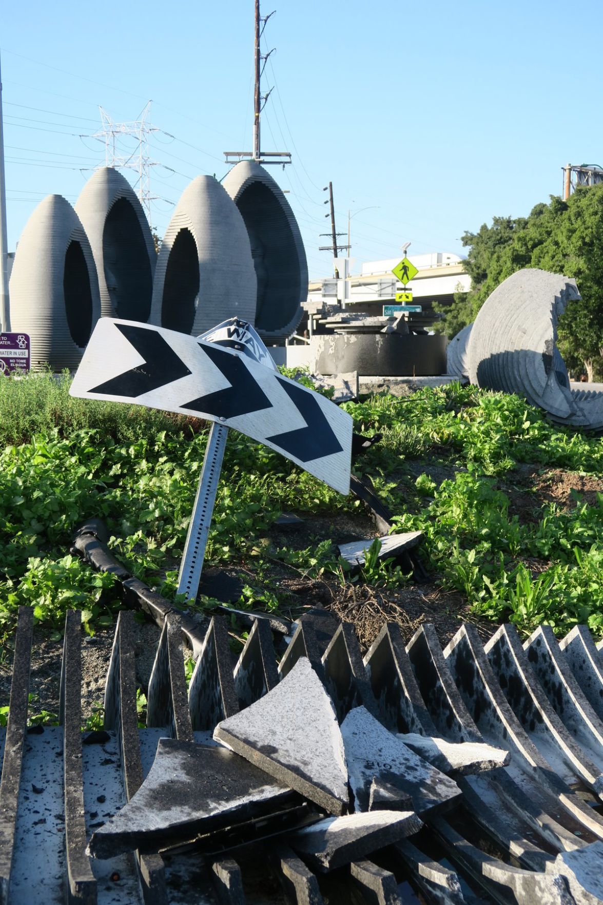 Damaged Cypress Park roundabout art artwork statues Jesus Sanchez 11-29-2019 4-10-31 PM.JPG